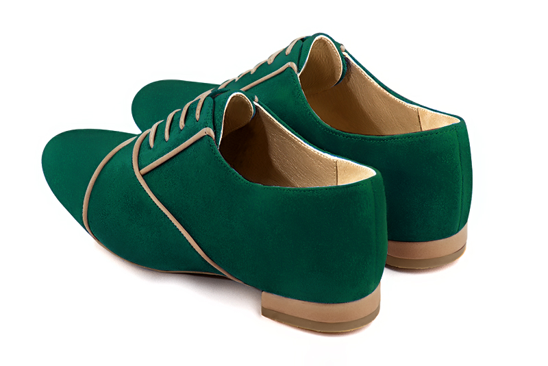 Forest green and caramel brown women's essential lace-up shoes. Round toe. Flat block heels - Florence KOOIJMAN
